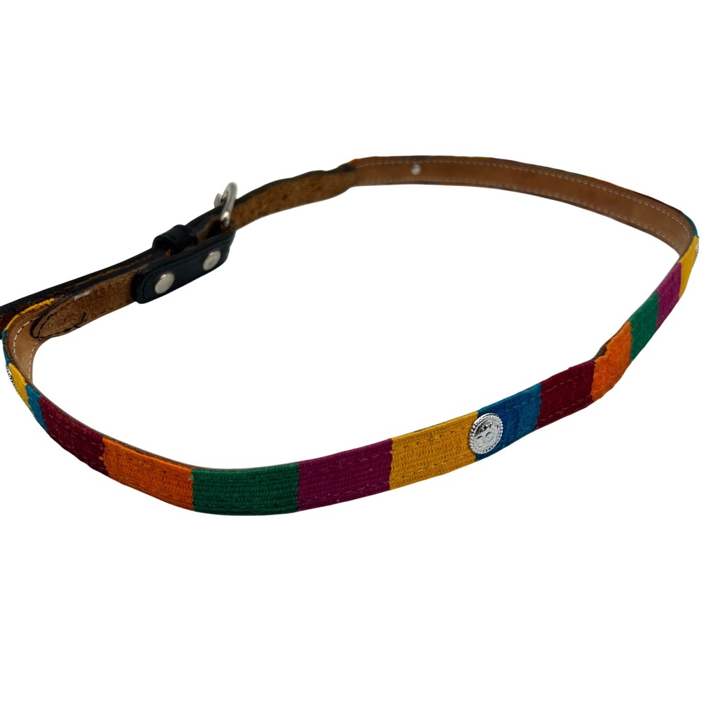 Vtg Circle Y Yoakum Colorful Woven Leather Western Concho Belt 32 Womens 5607-18